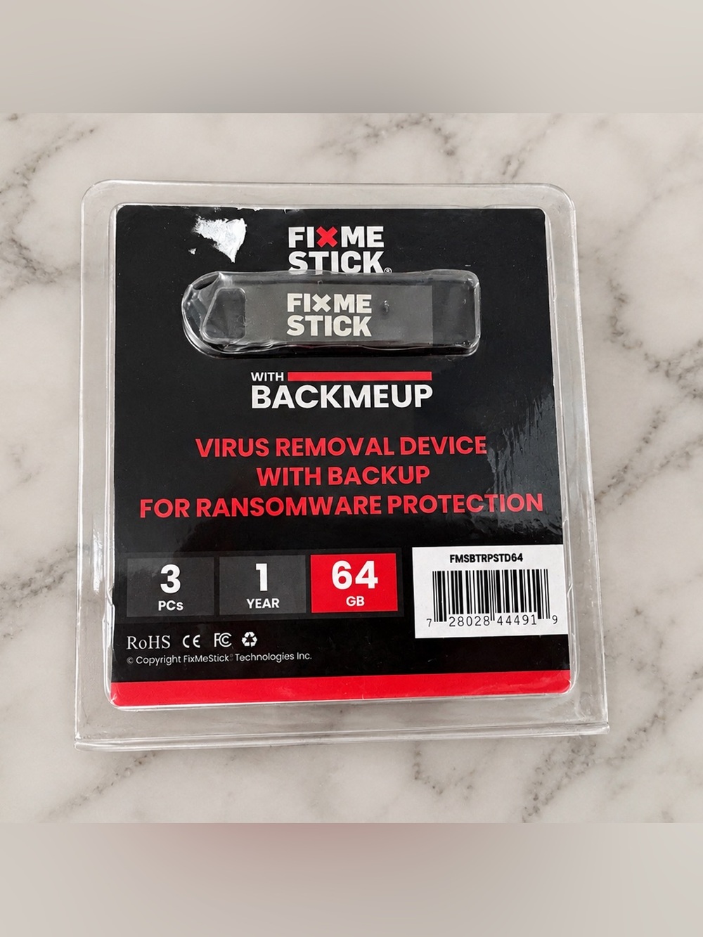 FixMeStick with BackMeUp 64GB Virus Removal & Backup – 3 PCs / 1 Year